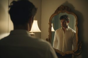 Persona mirandose al espejo- autoconocimiento, caracteristica esencial en la inteligencia emocional durante el desarrollo personal.