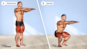 Representación visual de la sentadilla. ejercicio básico para fortalecer piernas y glúteos.