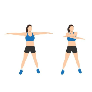 Persona realizando balanceos de brazos para activar los músculos del hombro y mejorar la movilidad.